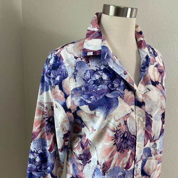 Chicos Womens 8 No Iron Chic Stretch Floral Button Up Shirt 3/4 Sleeve Blouse - Picture 2 of 11